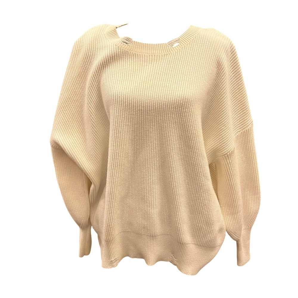🌊Luerfeng Cream Knit Sweater Dolman Sleeve Round Neck Distressed Hem Size S